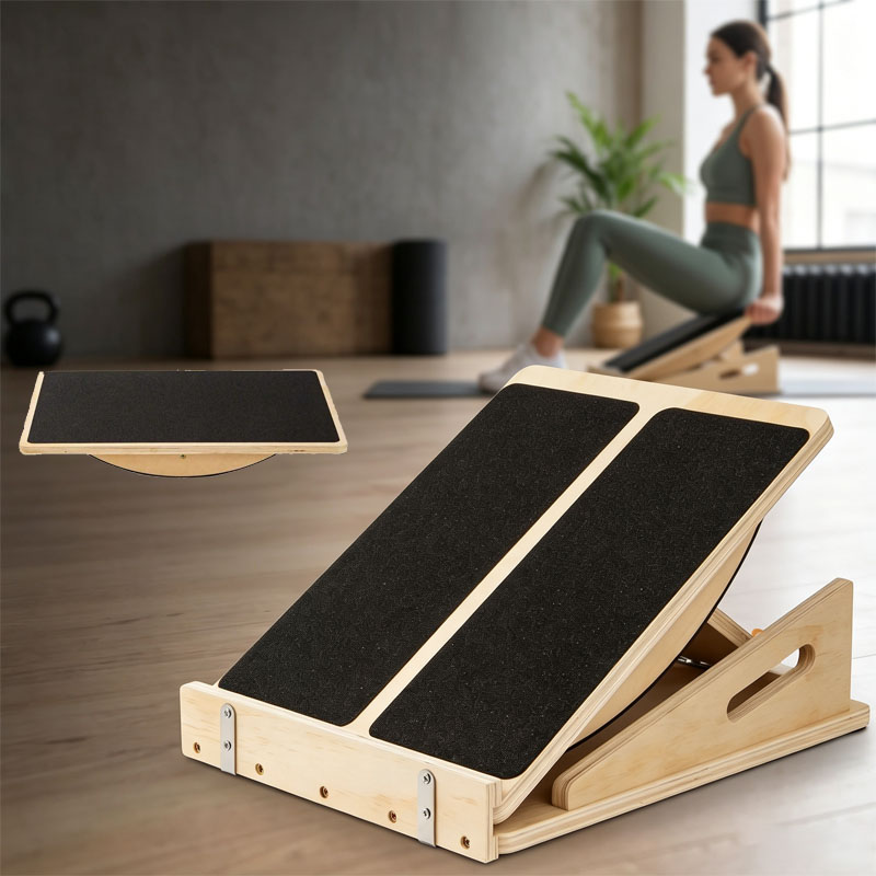 Leg Home Gym Workout - 2-in-1 Holz-Balanceboard & Wadenstrecker-Schrägbrett, verstellbare Winkel,